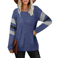 summer t shirt women clothes stripe o neck long sleeve patchwork tops casual loose streetwear ladies plus size tee shirts femme