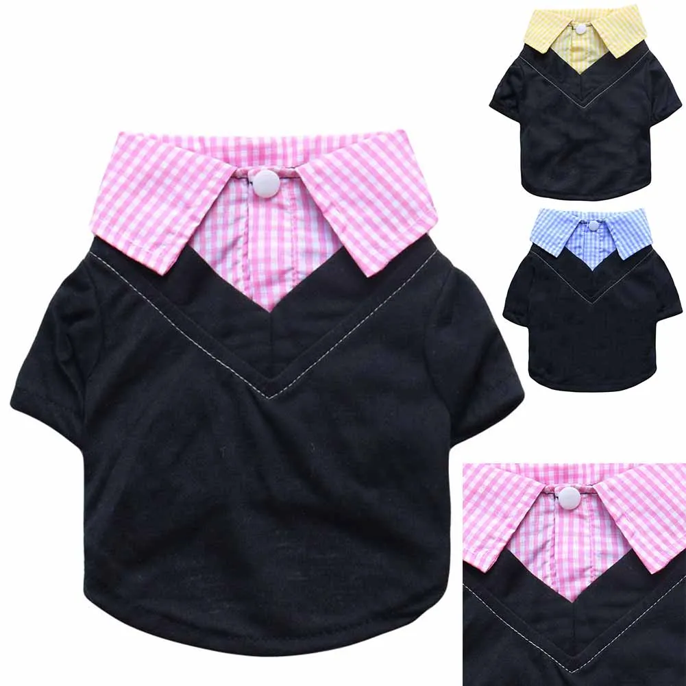 

Handsome Dog Shirt Fashion Plaid Collar Fake Two-piece Vest Small Pet Clothes Cat Puppy Cotton T-Shirt Warm Comfortable Clothing