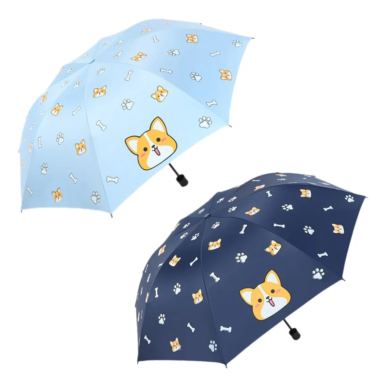 

Модный мультяшный зонт-корги для женщин, защита от УФ излучения, дождя, зонтик, морские и синие зонтики, 2 шт.