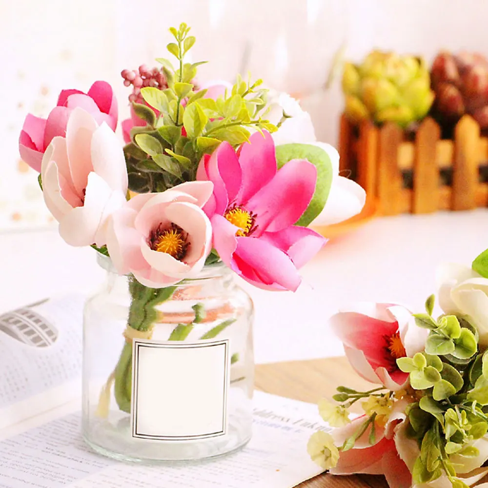 

Artificial Flower Wedding Home Magnolia Silk 6 Flower Heads Camellia Magnolia Daisy Bouquet Room Decor