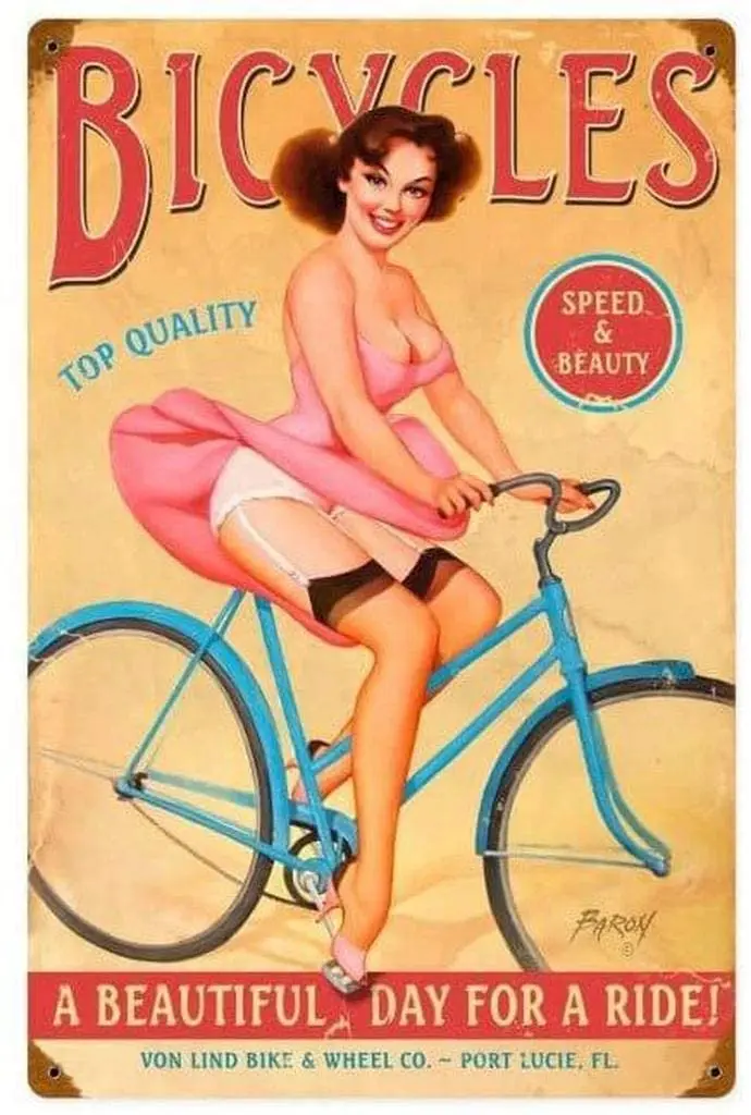 

PixDecor Bicycles Pinup Metal Vintage Tin Sign Wall Decor 12 x 8 Inches Retro Metal Vintage Sign