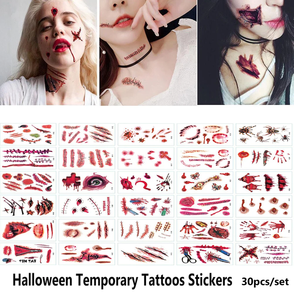 Временные татуировки для Хэллоуина кровавые раны шрамы наклейки ужас Ститч Scab
