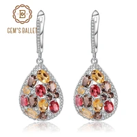 gems ballet natural citrine garnet smoky quartz elegant earrings 100 925 sterling silver drop earrings for women fine jewelry