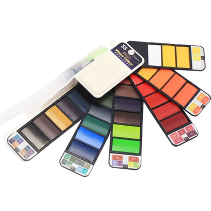 

18/25/33/42 Colors Travel Solid Watercolor Paint Set With Water Brush Portable Water Color Pigment for Painting Art Supplies