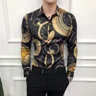 Мужская Повседневная рубашка с длинным рукавом, золотистая приталенная рубашка в Корейском стиле, роскошная рубашка-смокинг для работы в ночном клубе, 6XL, 2019