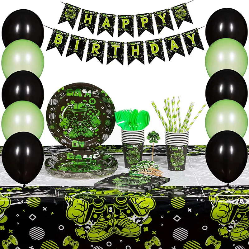 

Набор одноразовой посуды в игровой тематике, контроллер для видеоигр, чашки и блюдца для салфеток, для мальчиков и детей, украшение для дня р...