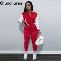 autumn patchwork baseball uniform 2 piece single breasted jacket pencil pants set sporty casual streetwear tracksuits 2021 y2k