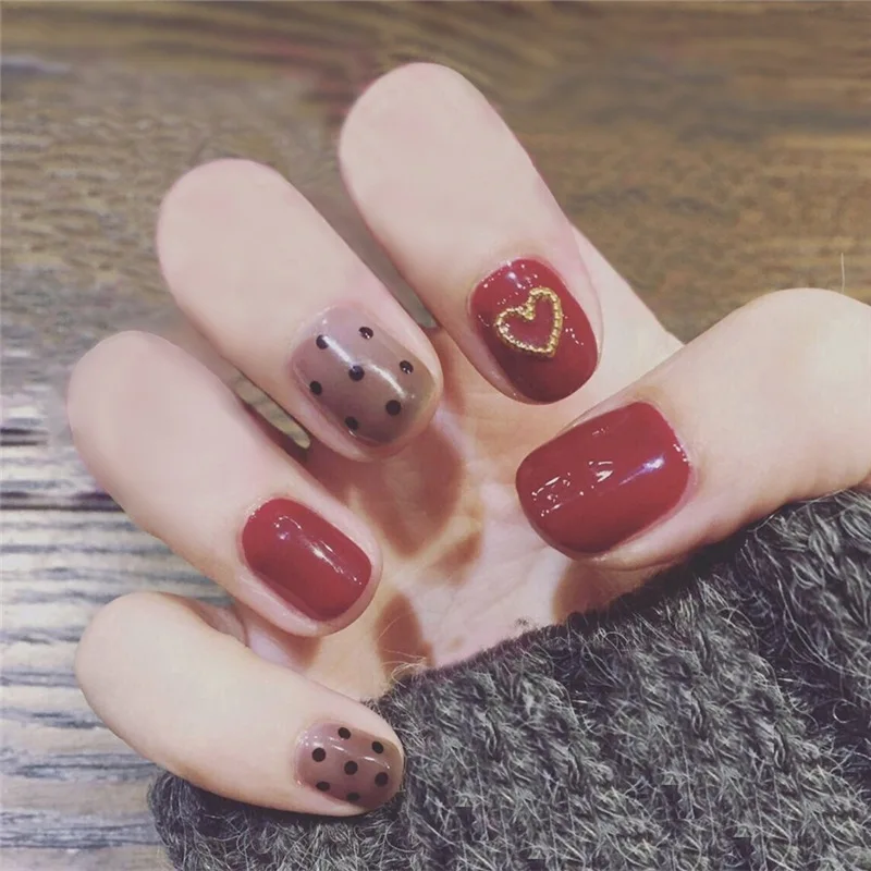 24 шт./компл. золотые наклейки в форме сердца накладные ногти с полным покрытием