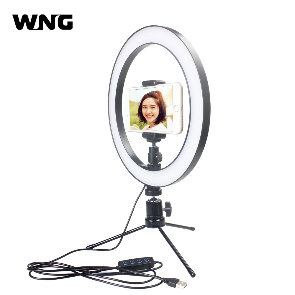 

26cm 10 inch Dimmable LED Ring Light Video Light with Clip Selfie Stick Tabletop Tripod for Youtube Photo Shooting Live TikTok
