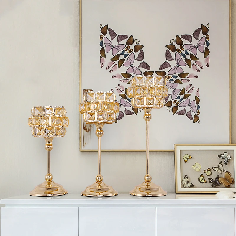 

Crystal Candle Holder Tall Glass Modern Europe Small Tealight Candle Lanterns Candlestick Porta Velas Coffee Table Decor