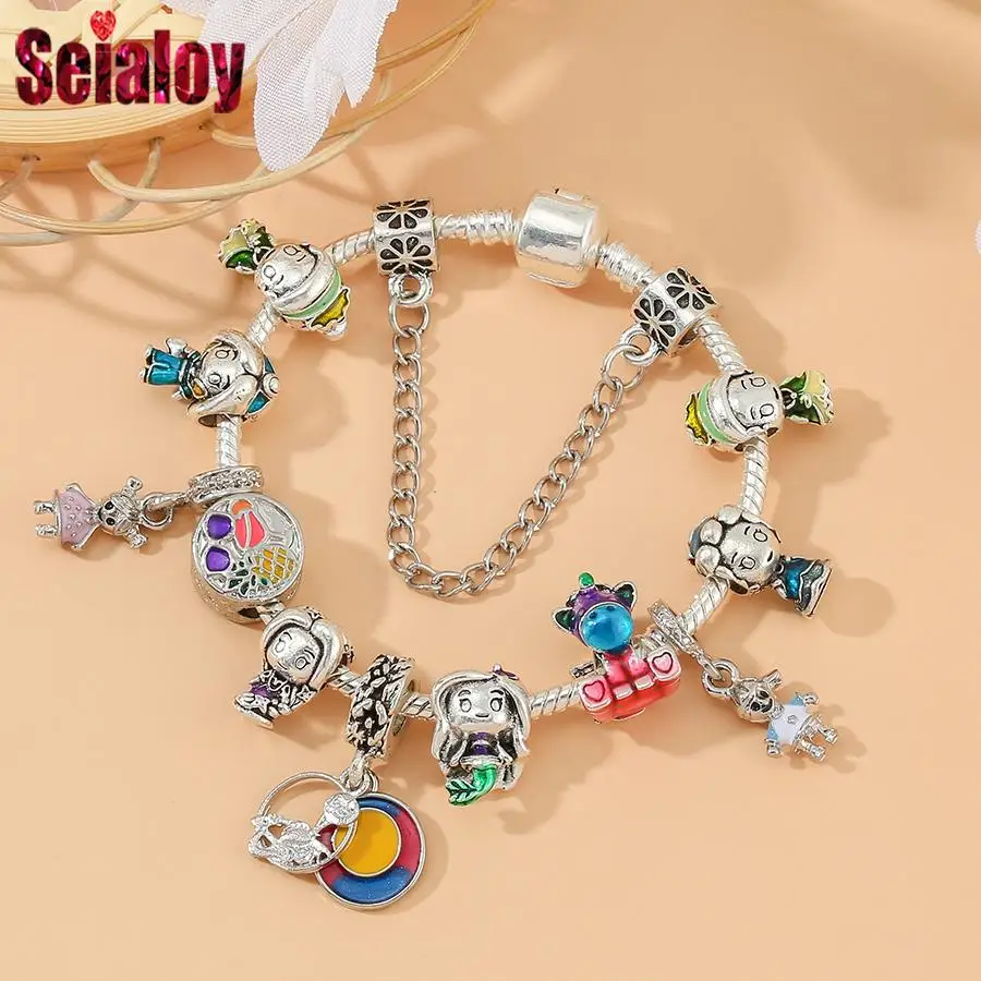 

Seialoy NEW cute boys girls Charm Bracelets For Women men cartoon Princess Beaded Bracelet & Bangle Children Christmas Gifts