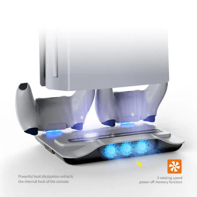 

2021 New For PS5 Vertical Stand with Cooling Fan Base Dual Controller Charger Console Charg Station Fan Cooler For PS5 Support