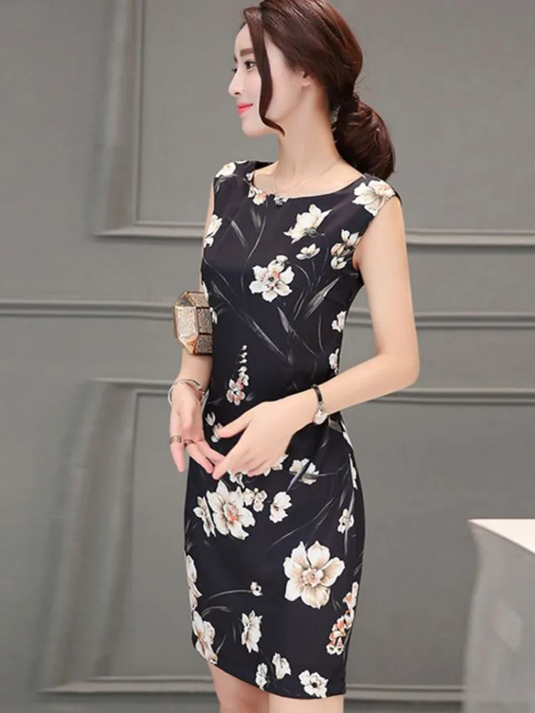 Летнее платье без рукавов с круглым вырезом и цветочным принтом посылка женские