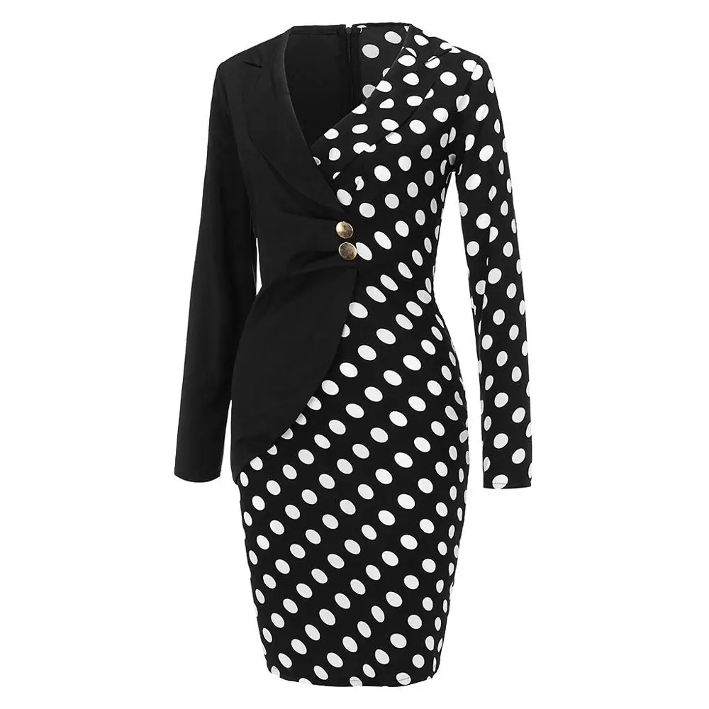 Женское платье с длинным рукавом облегающий блейзер в горошек на пуговицах