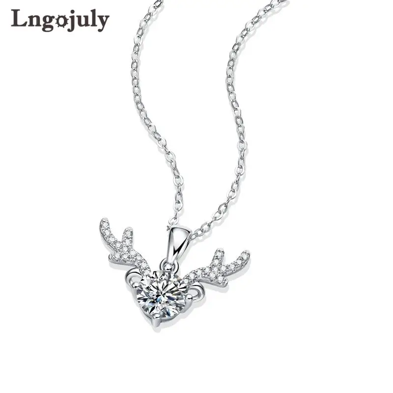 Genuine 925 Sterling Silver Deer Pendant Necklace Real 1ct D Color Moissanite Necklaces For Women Bride Wedding Jewelry Gifts