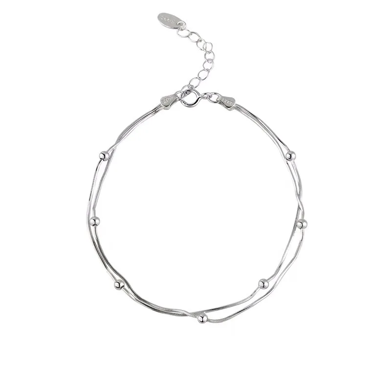 

Silver Plated Double Snake Bone Bracelet Lucky Round Bead Snake Bone Chain Fashion Jewelry Women's Wedding Accessories Bijoux