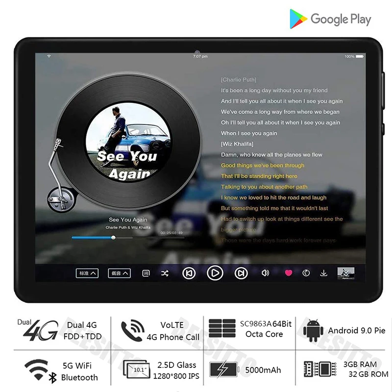 Планшет Google Android 10 дюймов Восьмиядерный процессор 3 Гб ОЗУ 32 ПЗУ 9 0 Pie 4G LTE сеть Wi Fi