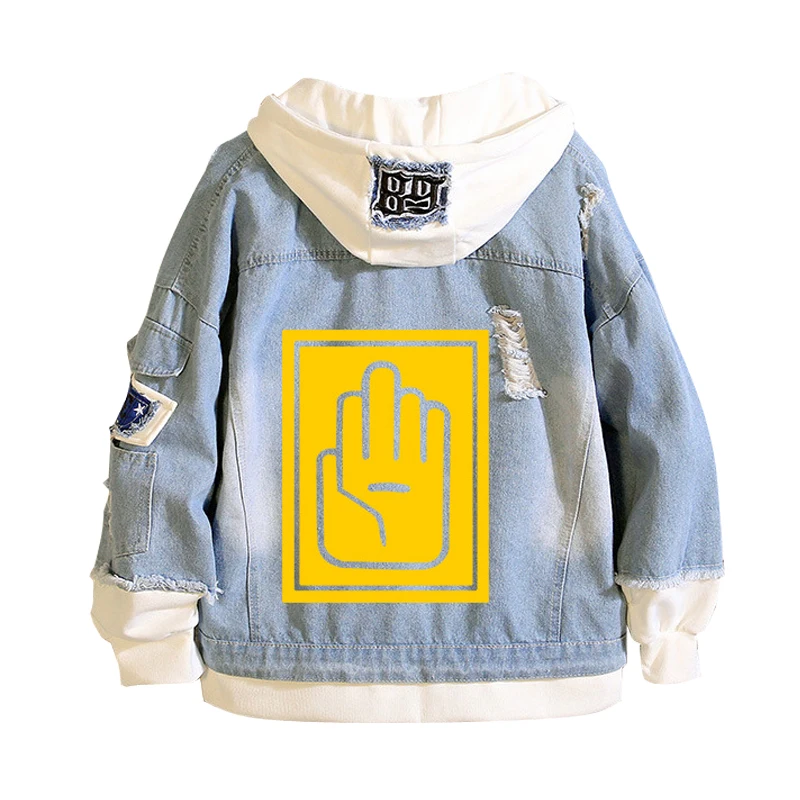 

Свитшот с капюшоном в стиле аниме «Невероятные куртка для приключения Джоджо», уличная одежда в стиле Харадзюку, худи с мультипликационным принтом для пар, пальто, джинсовая ветровка