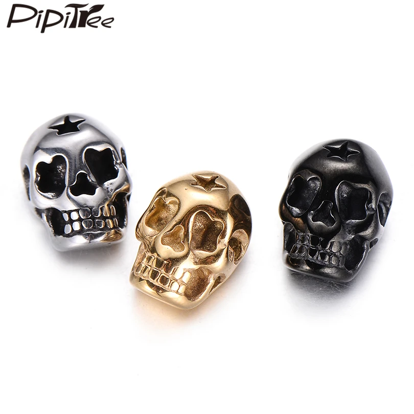 Бусины Pipitree в стиле панк из нержавеющей стали с черепом и звездой на голове