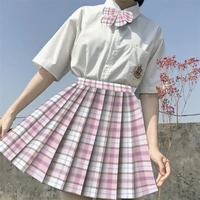 summer korean style high waist pleated skirt pure color gothic sexy cute mini plaid skirt female jk uniform school uniform 90s