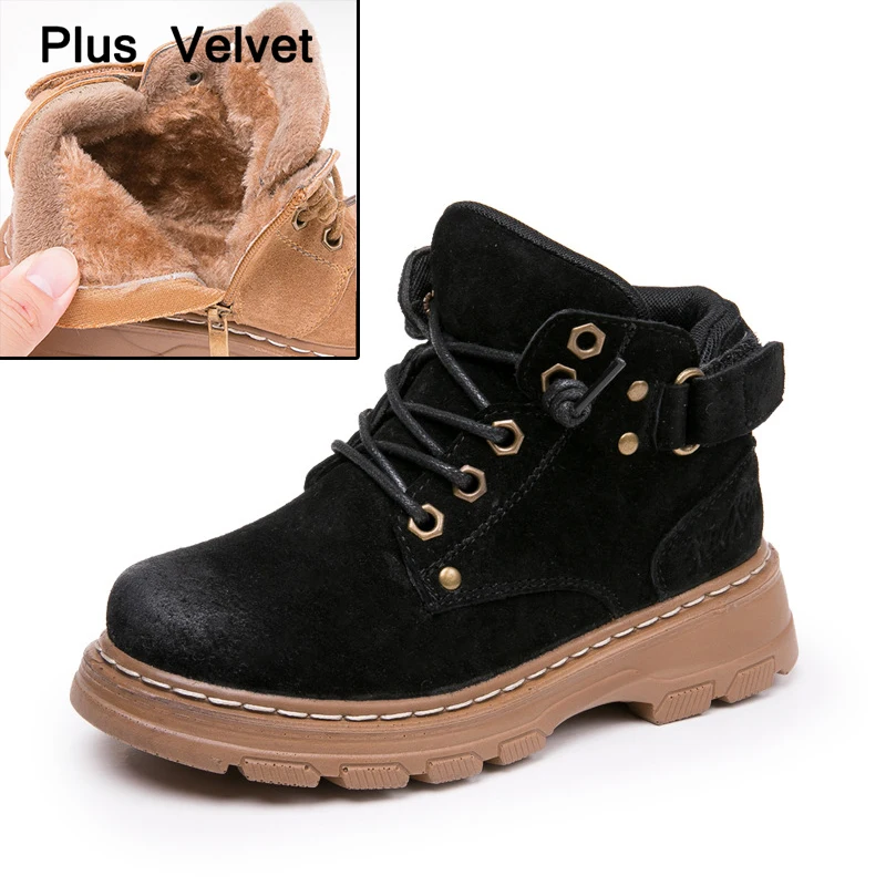 Velvet Black Новинка года; Зимние Детские Ботинки martin; кожаные ботинки для мальчиков; бархатная теплая детская обувь; осенние тонкие ботинки для девочек - Цвет: Velvet Black