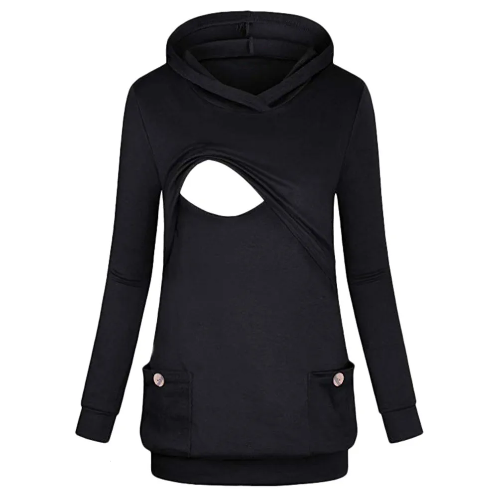 

Maternity Solid Color Women Nursing Top Maternity Autumn Winter Hooded Breastfeeding Hoodie Pregnant Women Long Sleeve Sweater