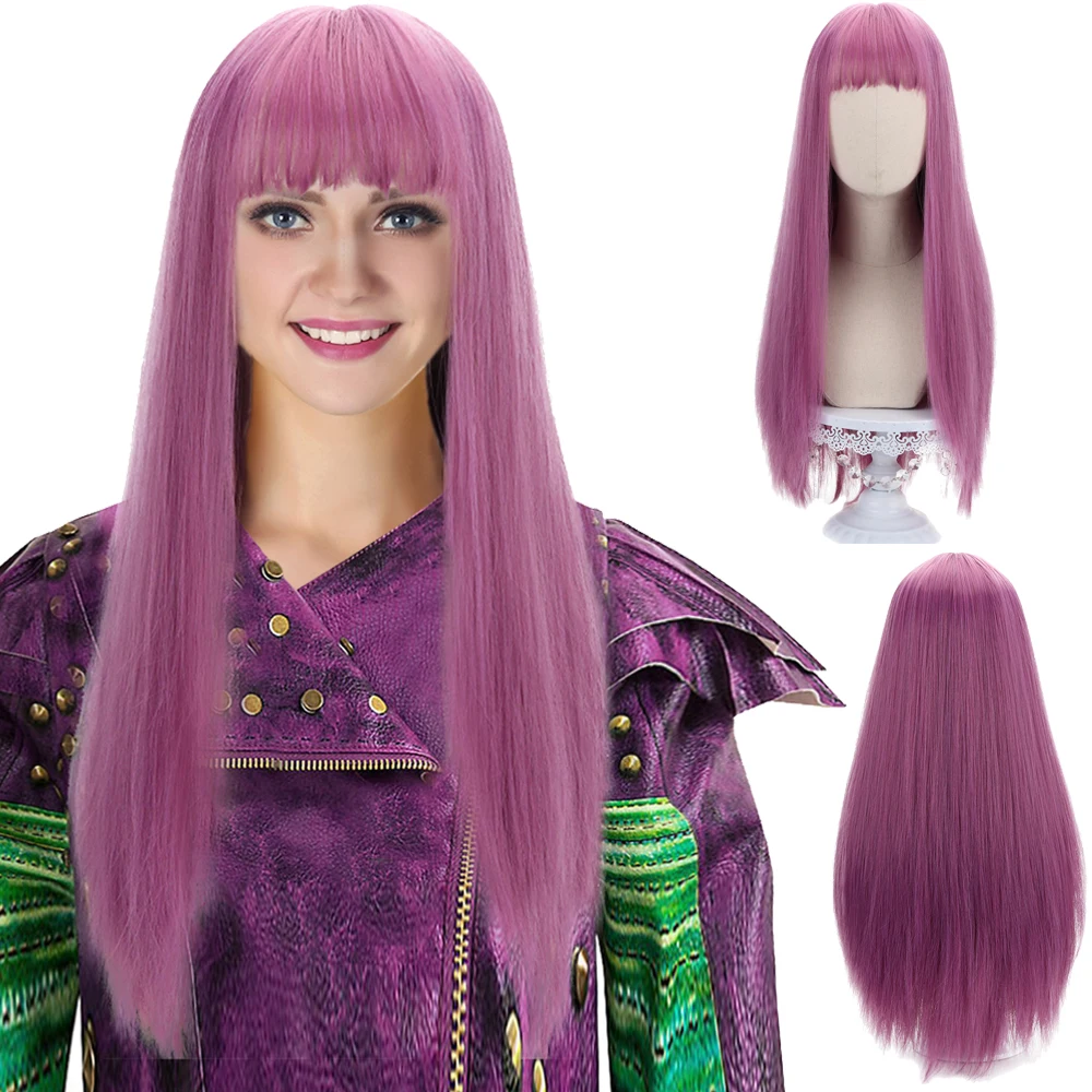 

Comic Movie Mal Long Straight Purple Cosplay Synthetic Hair Wigs with Bangs for Women Girls Party Costume Halloween