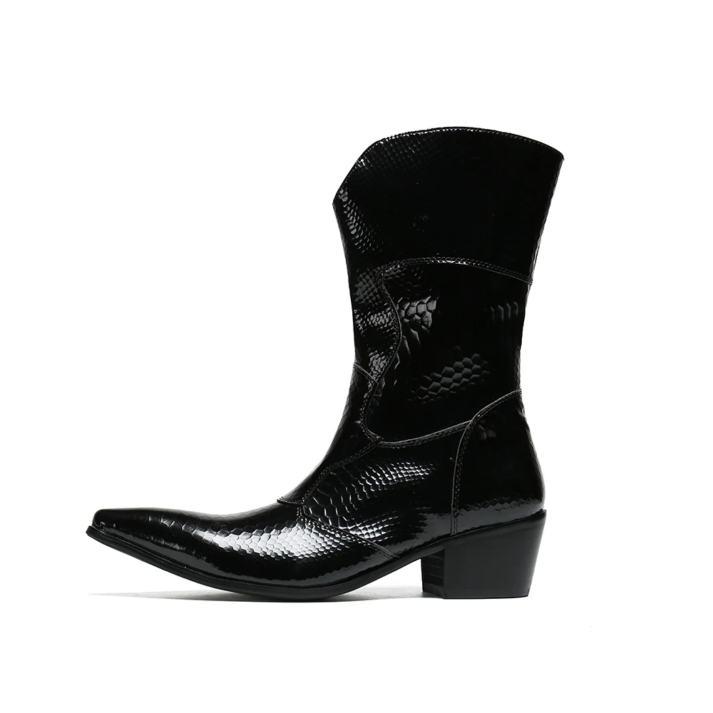 Ботинки мужские зимние из натуральной кожи с острым носком в ковбойском стиле| |