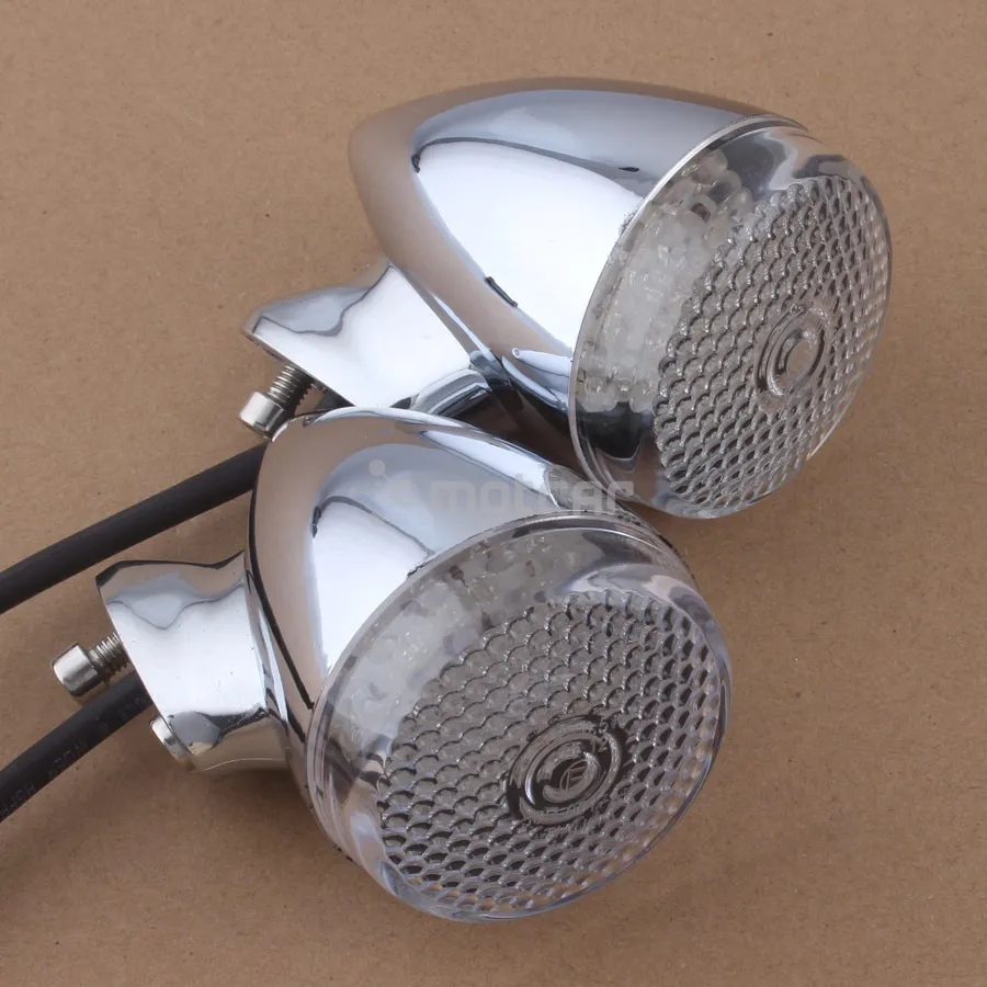 41 мм хромированный передний задний мотоциклетный светодиодный светильник с сигналом поворота Янтарный мигалка прозрачные линзы вилка зажим Универсальный подходит для Harley 4 шт