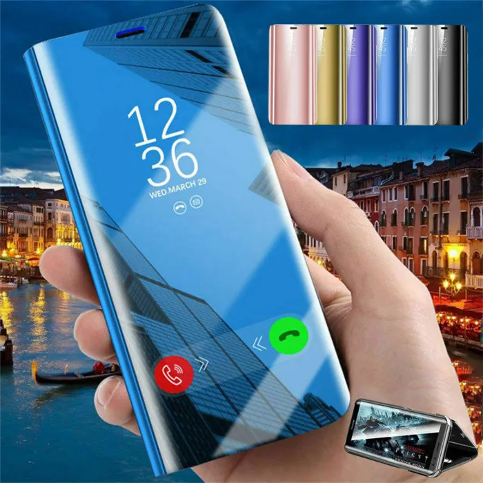 For Samsung Galaxy A6 Plus A8 2018 Case Smart View Clear Mirror Flip Leather for A7 A9 Phone Bag Funda | Мобильные телефоны и