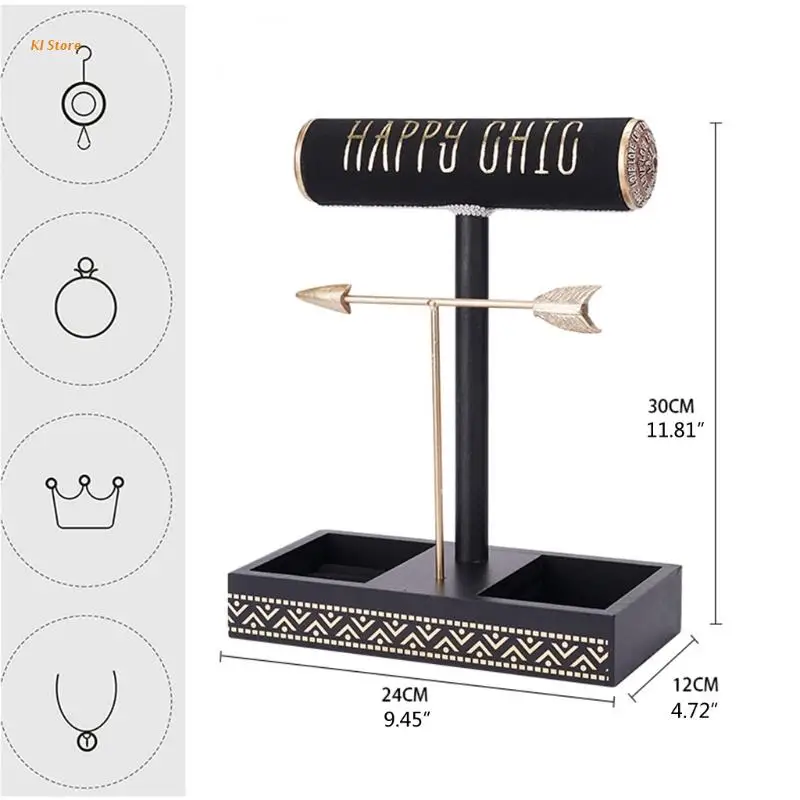 

2 Tiers Metal Jewelry Organizer Arrow T-bar Watch Bracelet Necklace Display Stand Shelf Earring Ear Stud Ring Holder
