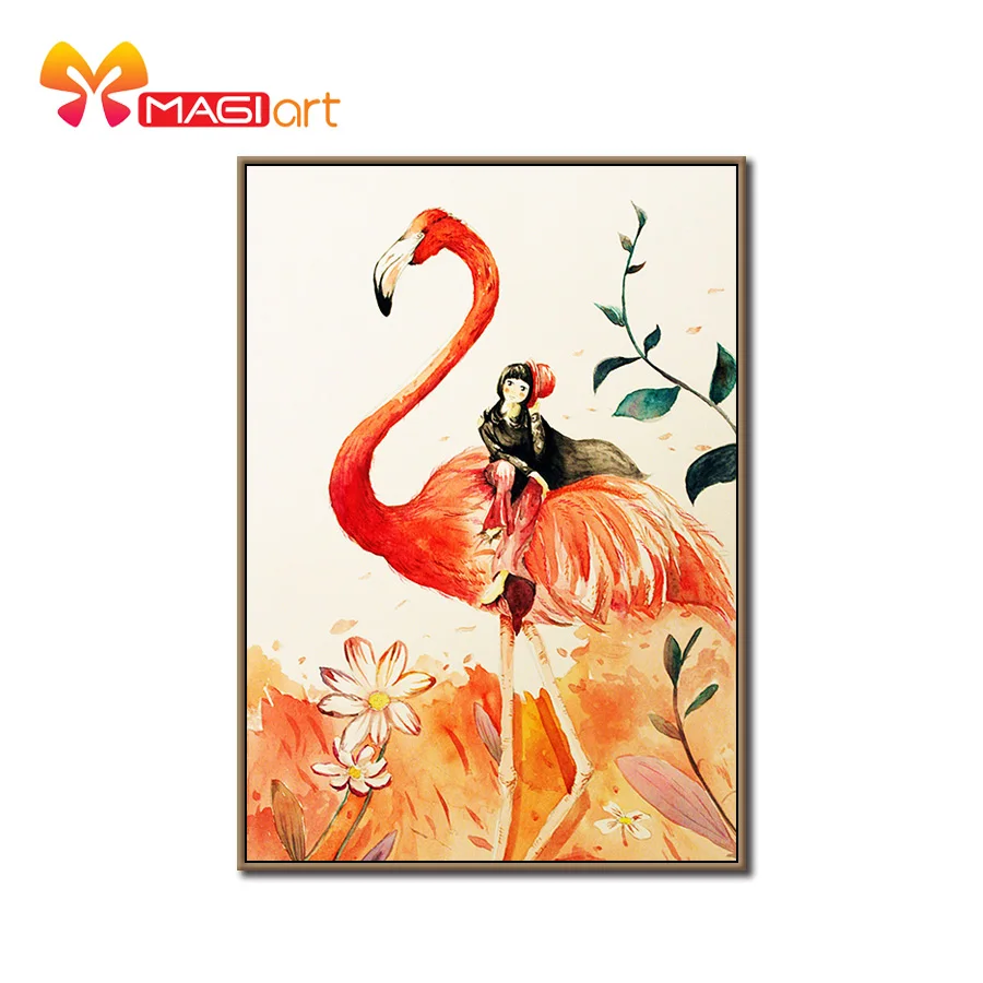 

Cross stitch kits Embroidery needlework sets 11CT water soluble canvas patterns 14CT Korean Style Flamingo and the girl-NCMC002