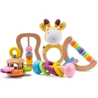 1 set wooden toys baby montessori toddler toy grip diy crochet rattle soother bracelet teether toy set baby product