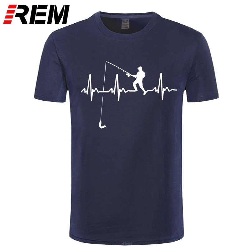 

REM Funny Fishing Fisher Heartbeat T-shirt For Men Dropshipping Summer Short Sleeve Cotton Plus Size Custom Team Tee