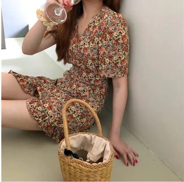 

2021 New Plus Size Summer Dress Girls Boho Party Chiffon Female Vintage Dress print short Sleeve Women Dresses Robe Vestido