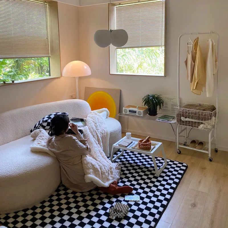 Cutelife Nordic Black Lattice Soft Fluffy Wool Carpet Home Decoration Floor Living Room Carpet Large Hall Outdoor Bedroom Rugs