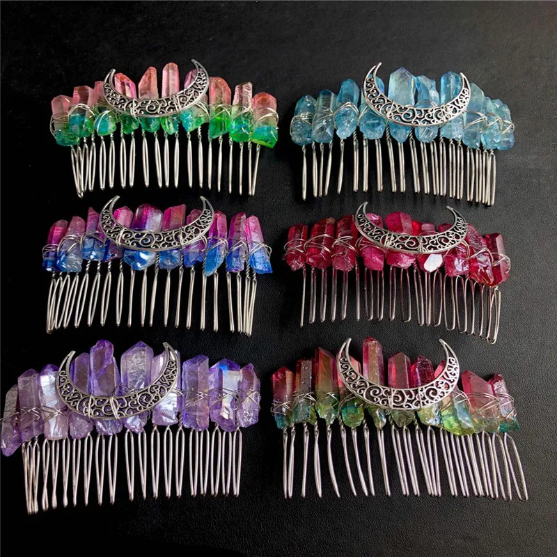 Красочный белый натуральный кварц Кристалл повязка для головы Луна вечерние