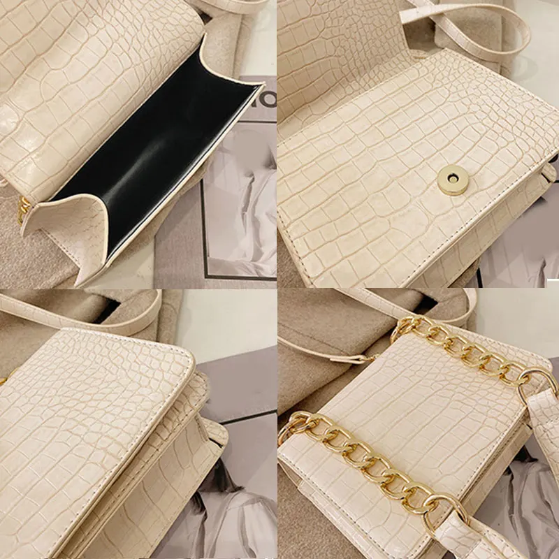

Crocodile Pattern Shoulder Bag Fashion Chain Leather Strap Crossbody Bag Women PU Leather Messenger Bag Purse Square Sling Bags