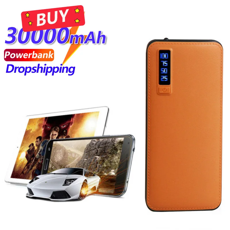 

Power Bank Portable 30000mAh External Battery Charger Xiaomi Samsung Leather Texture Power Bank 3 USB Digital Display Flashlight