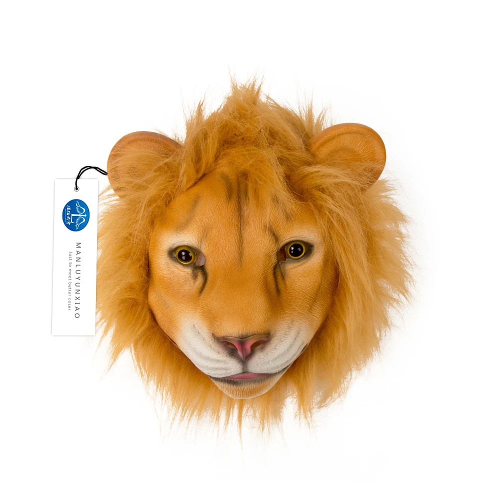 

MANLUYUNXIAO Halloween Props Adult Angry Lion Headgear Animal Full Latex Masquerade Birthday Party Headgear Fancy Dress