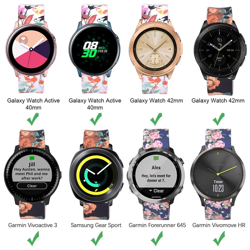 20mm Printing Silicone Watchband for Samsung Galaxy Watch Active 42mm Gear Sport S2 Garmin Amazfit Bracelet Band Strap Correa