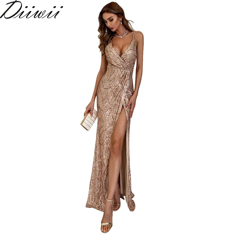 

Diiwii Women 2021 Summer New Style V-neck Sleeveless Sequin Striped Dress Suspender Dress