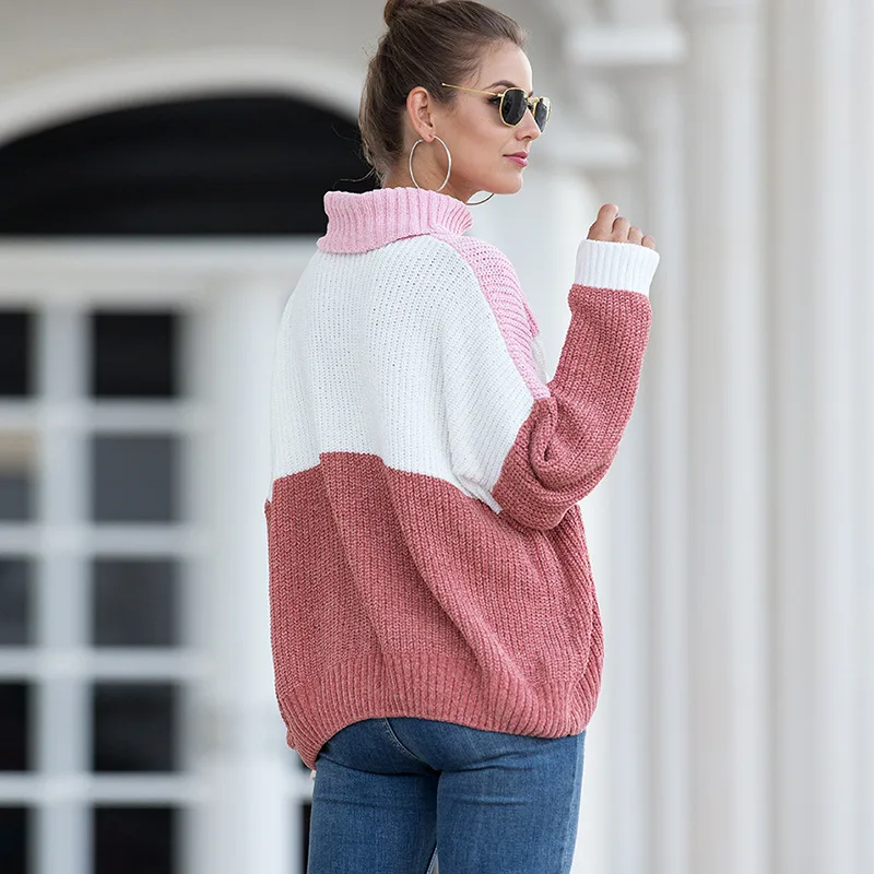 Свободный осенне-зимний полосатый свитер Женский пуловер водолазка женские