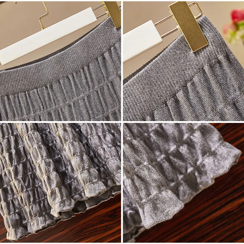 Серая плиссированная вязаная юбка-макси большого размера 5XL зимняя осенняя