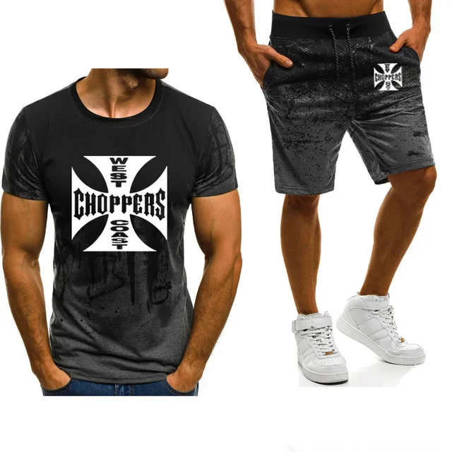 Костюм мужской хлопковый с коротким рукавом повседневный градиентный костюм