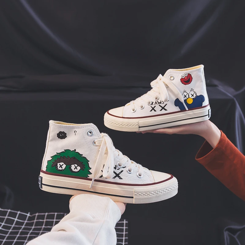 

2021 spring new high-top canvas shoes female hand-painted graffiti Hong Kong style student board shoes Korean version ulzzang