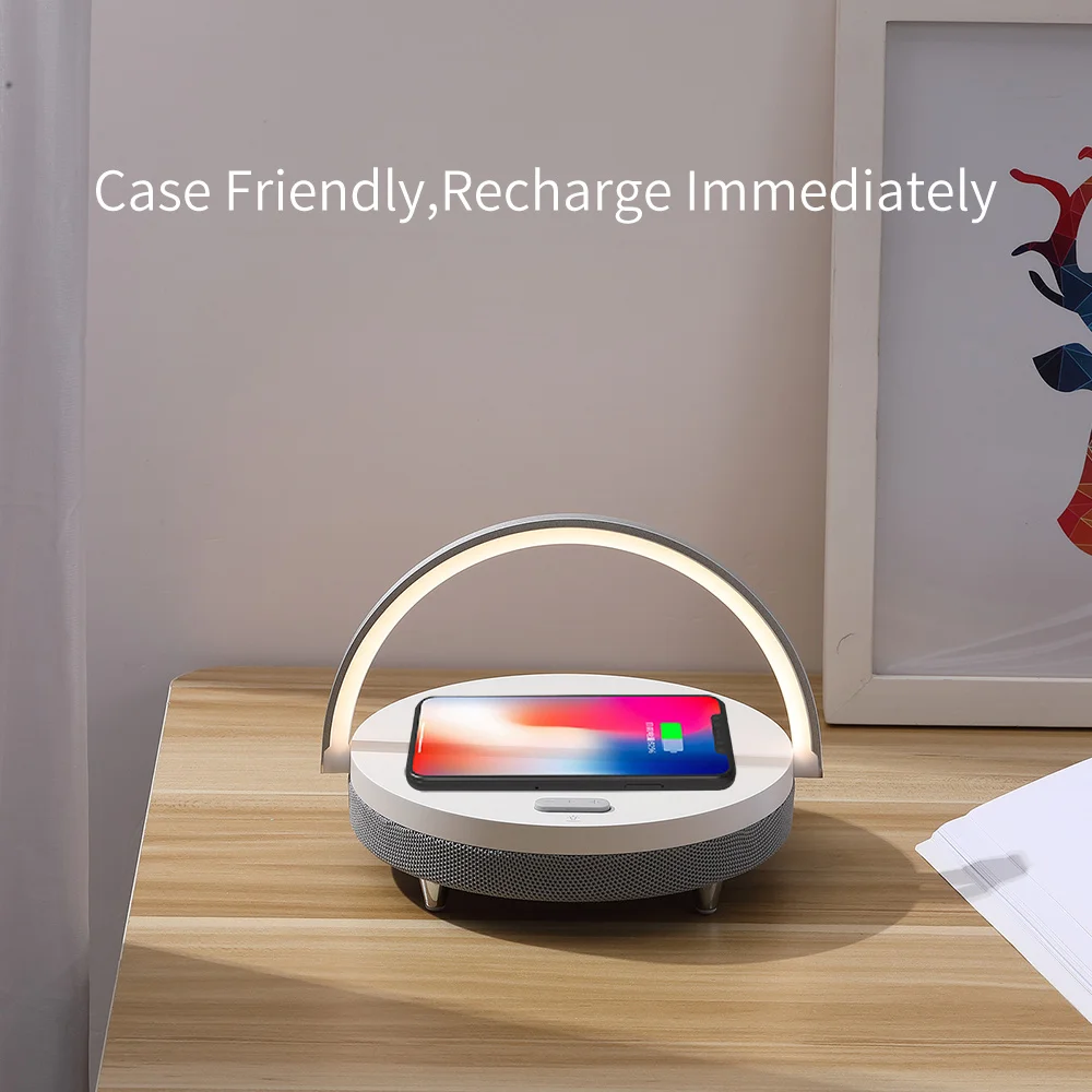 Wireless Charger Bluetooth Speaker Wooden Speaker Table Lamp with Led Light High Power Speakers Wooden Present Fast Charging enlarge