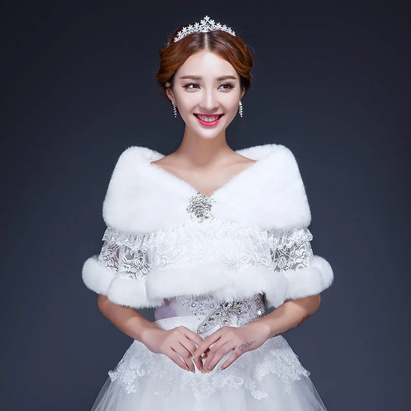 

Женская накидка-болеро из искусственного меха, с кружевной аппликацией