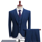 2020 темно-синий твидовый костюм Для мужчин осень зима индивидуальный заказ костюмы жениха Slim Fit Бизнес Для мужчин костюм (пиджак + жилет + брюки)