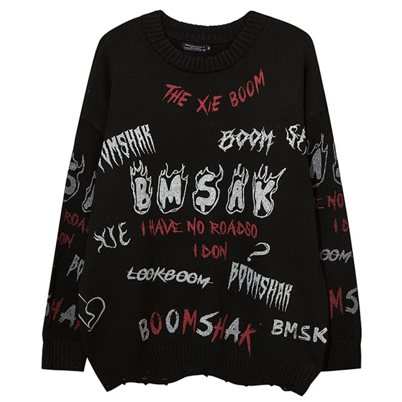 

Мужские повседневные винтажные свитеры с ожерельем, мужские вязаные пуловеры с надписью в стиле Харадзюку, зимние ретро хип-хоп большие пар...